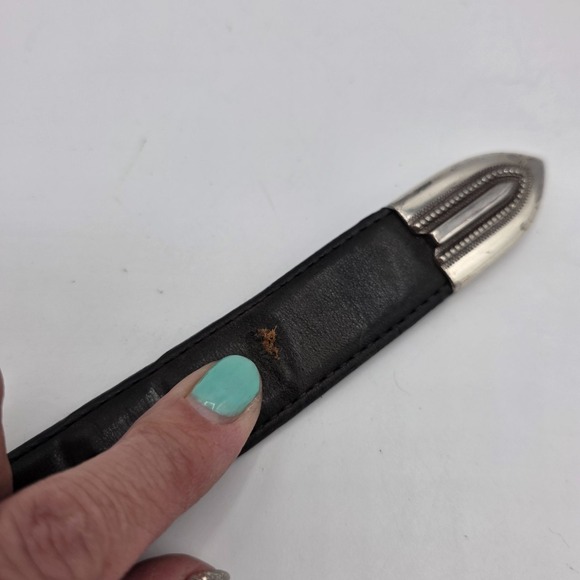 BRIGHTON ONYX Leather Belt Golf Mens Silver Buckle Western Style Size 36 Black - Picture 7 of 13